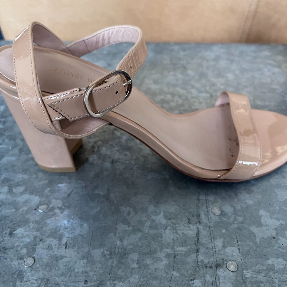 Stuart Weitzman Taliana Leather Block-Heel Sandals Adobe size 7.5